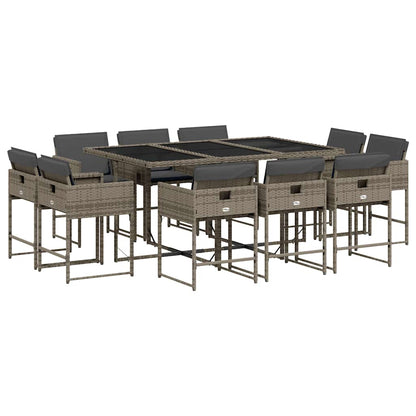 Set da Pranzo da Giardino 11pz con Cuscini in Polyrattan Grigio | homemem39