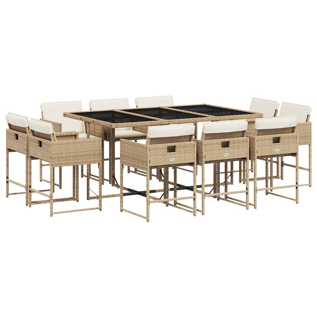 Set da Pranzo da Giardino 11 pz con Cuscini Beige in Polyrattan | homemem39