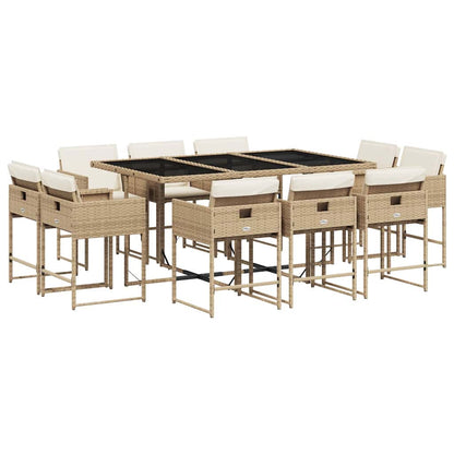 Set da Pranzo da Giardino 11 pz con Cuscini Beige in Polyrattan | homemem39