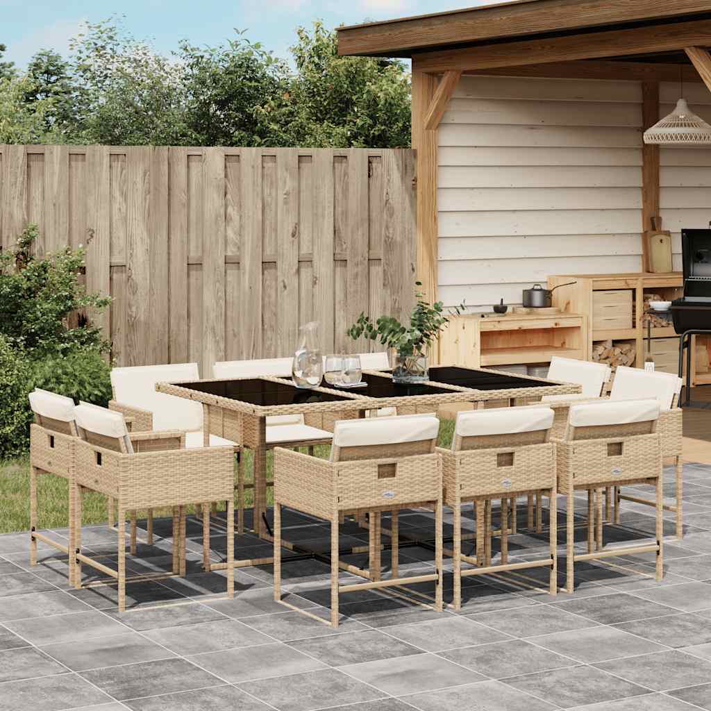Set da Pranzo da Giardino 11 pz con Cuscini Beige in Polyrattan | homemem39