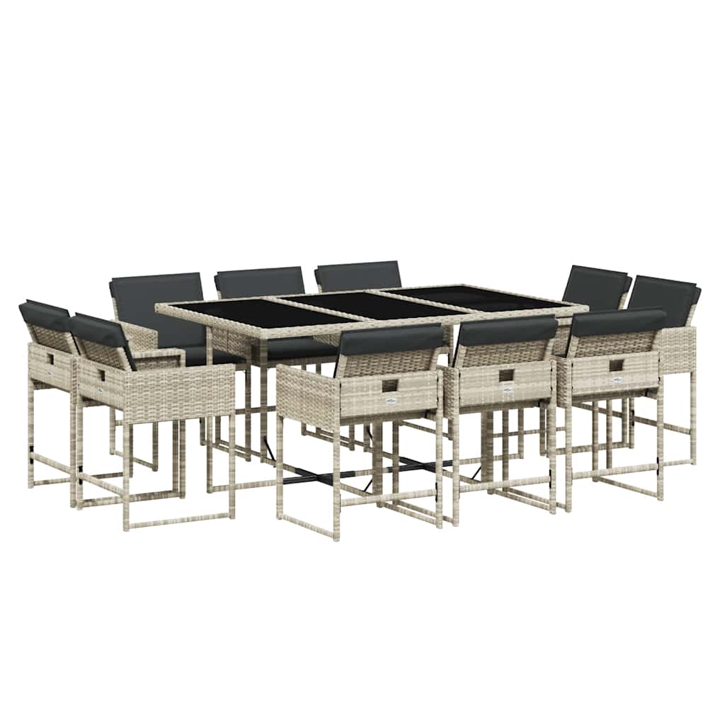 Set Pranzo Giardino 11pz con Cuscini Grigio Chiaro Polyrattan | homemem39