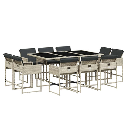 Set Pranzo Giardino 11pz con Cuscini Grigio Chiaro Polyrattan | homemem39