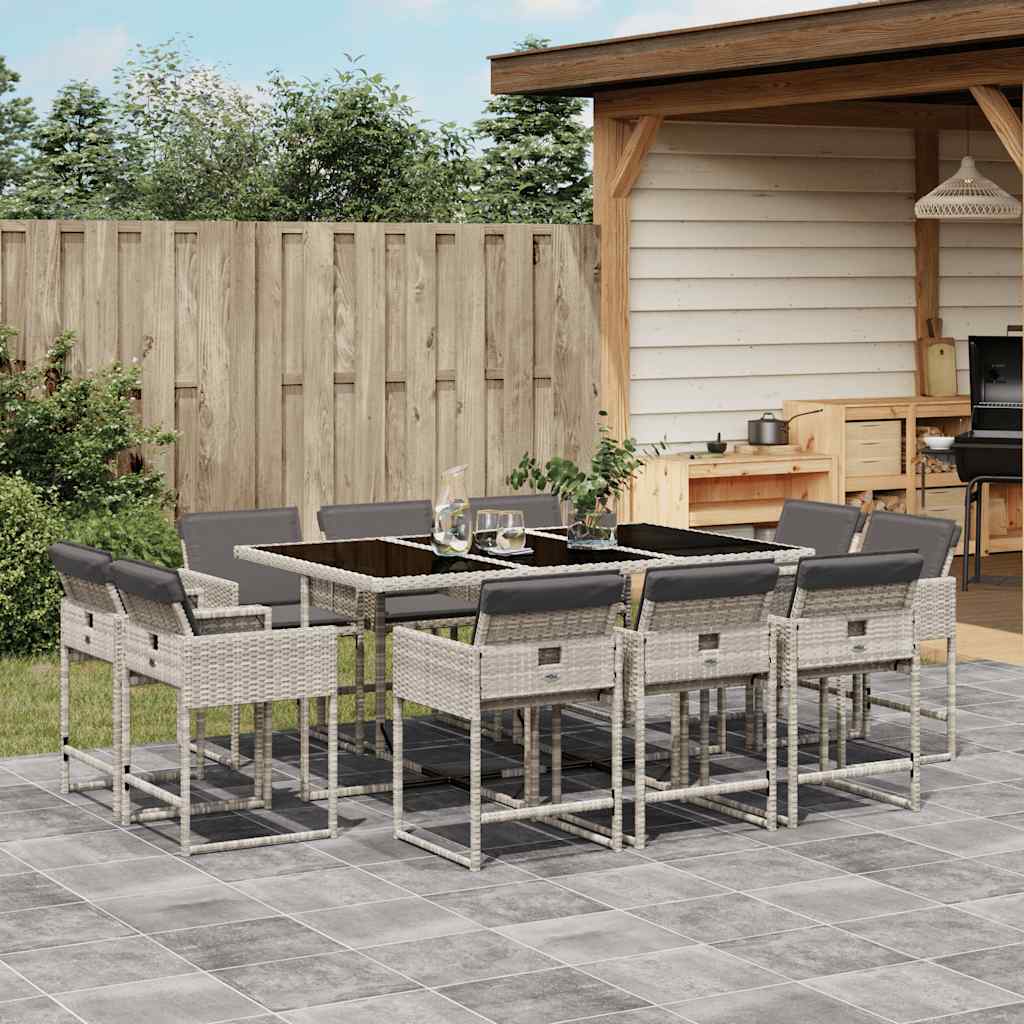 Set Pranzo Giardino 11pz con Cuscini Grigio Chiaro Polyrattan | homemem39