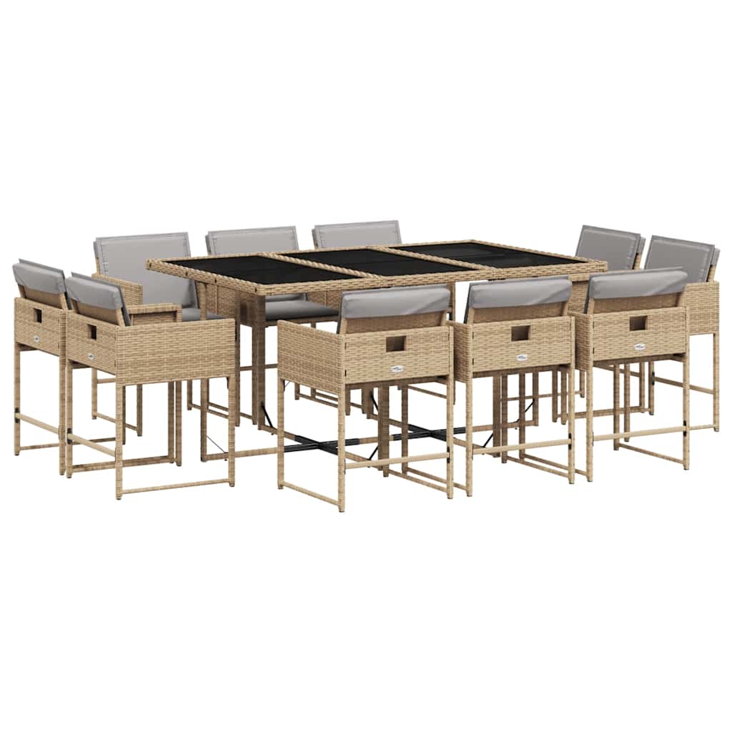 Set Pranzo da Giardino 11 pz con Cuscini Beige Misto Polyrattan | homemem39