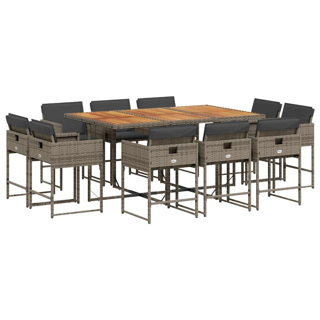 Set da Pranzo da Giardino 11pz con Cuscini in Polyrattan Grigio | homemem39