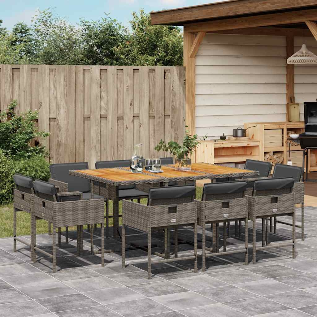 Set da Pranzo da Giardino 11pz con Cuscini in Polyrattan Grigio | homemem39