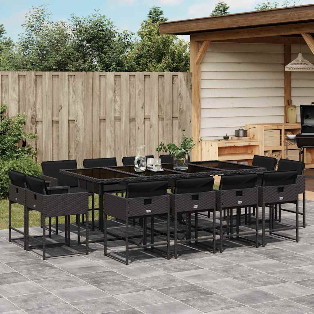 Set da Pranzo da Giardino 13pz con Cuscini Nero in Polyrattan | homemem39