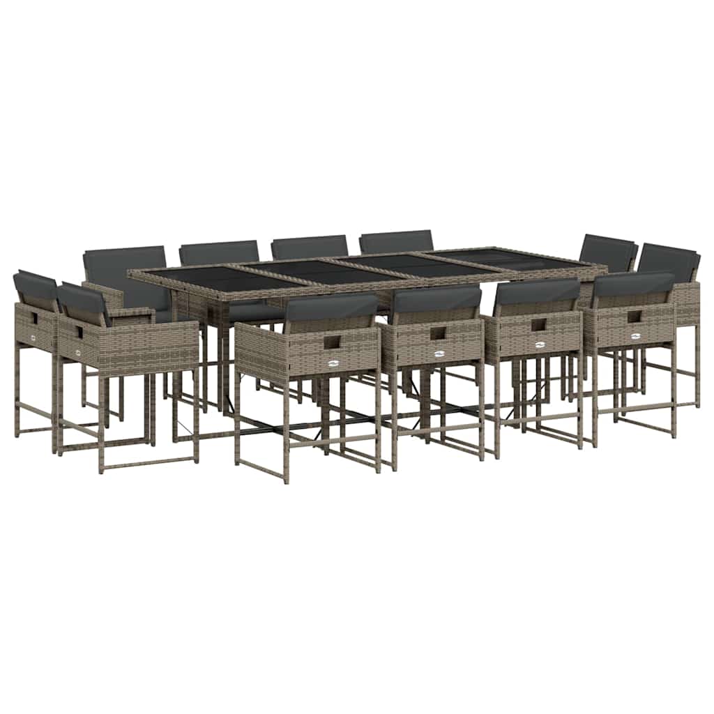 Set da Pranzo da Giardino 13pz con Cuscini Grigio in Polyrattan | homemem39