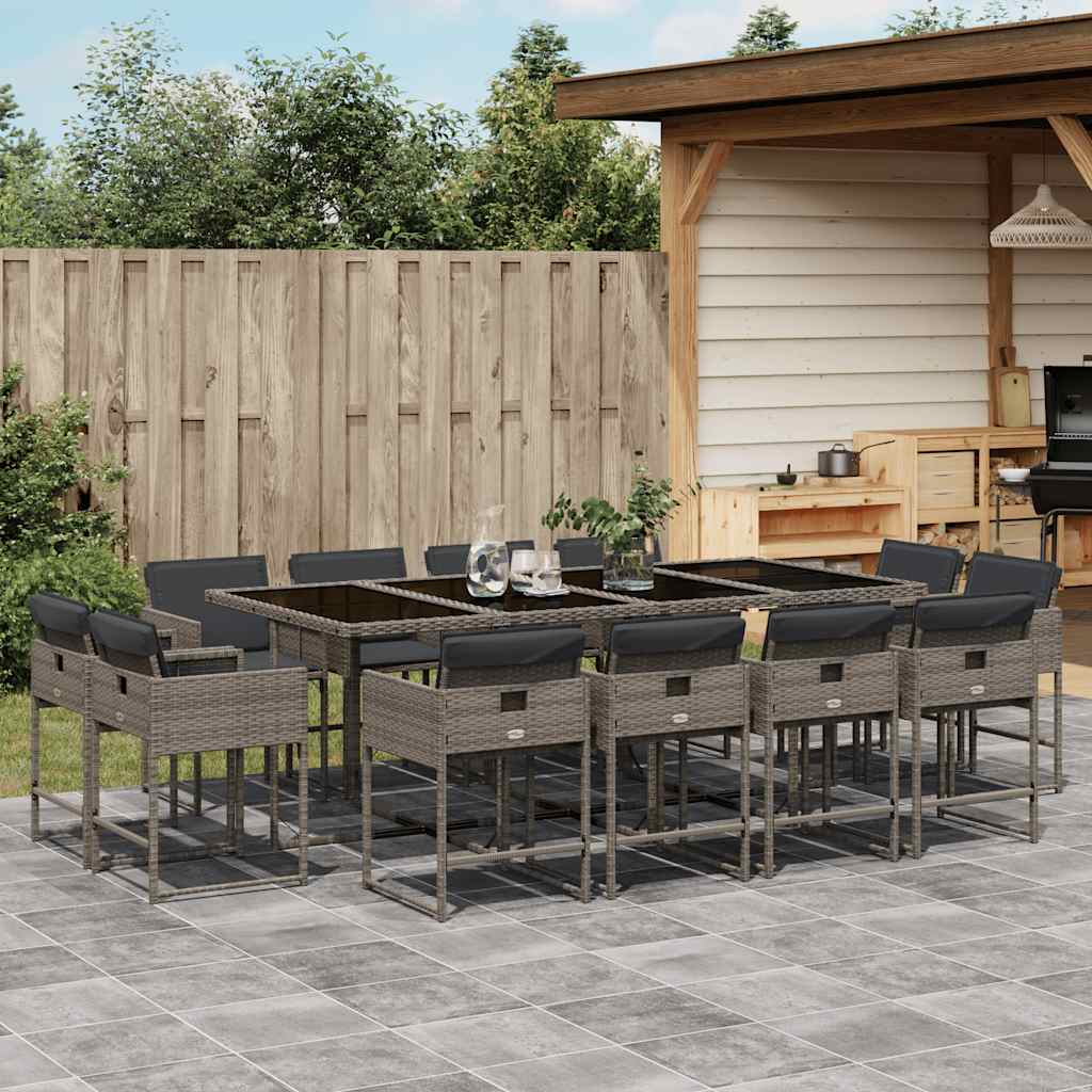 Set da Pranzo da Giardino 13pz con Cuscini Grigio in Polyrattan | homemem39
