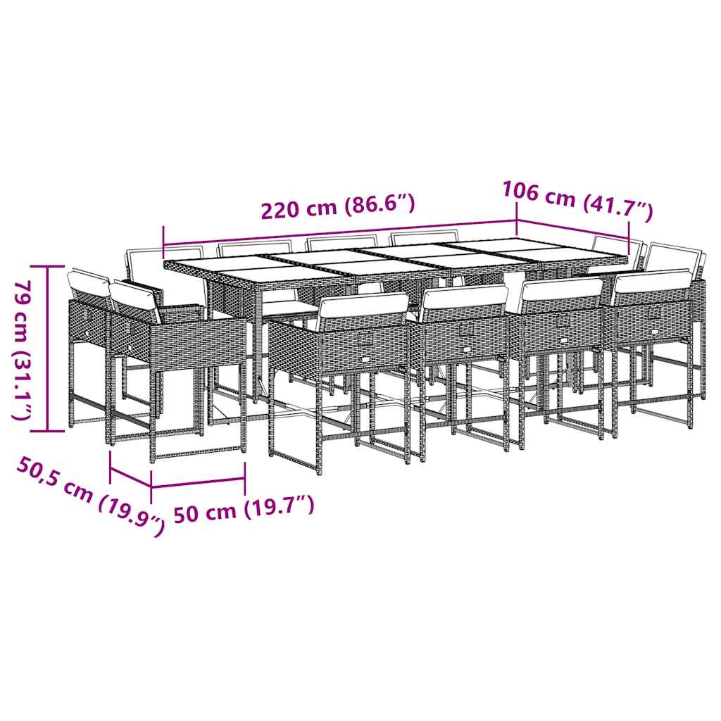 Set da Pranzo da Giardino 13pz con Cuscini Grigio in Polyrattan | homemem39