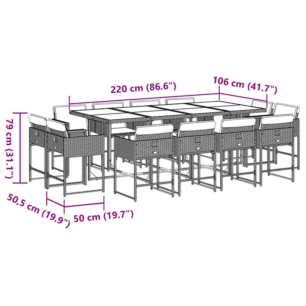 Set da Pranzo da Giardino 13pz con Cuscini Grigio in Polyrattan - homemem39