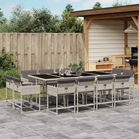 Set da Pranzo da Giardino 13pz con Cuscini Grigio in Polyrattan - homemem39