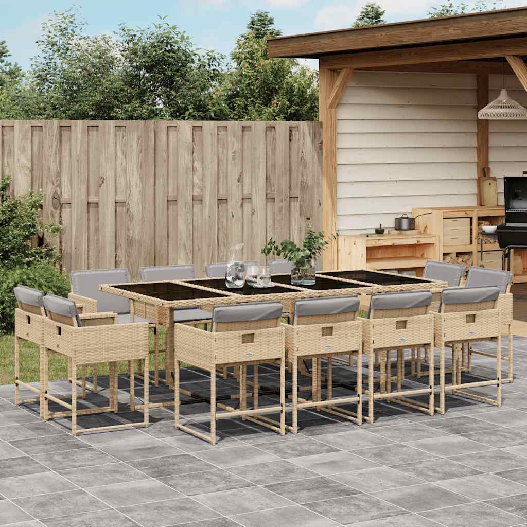 Set Pranzo da Giardino 13 pz con Cuscini Beige Misto Polyrattan | homemem39