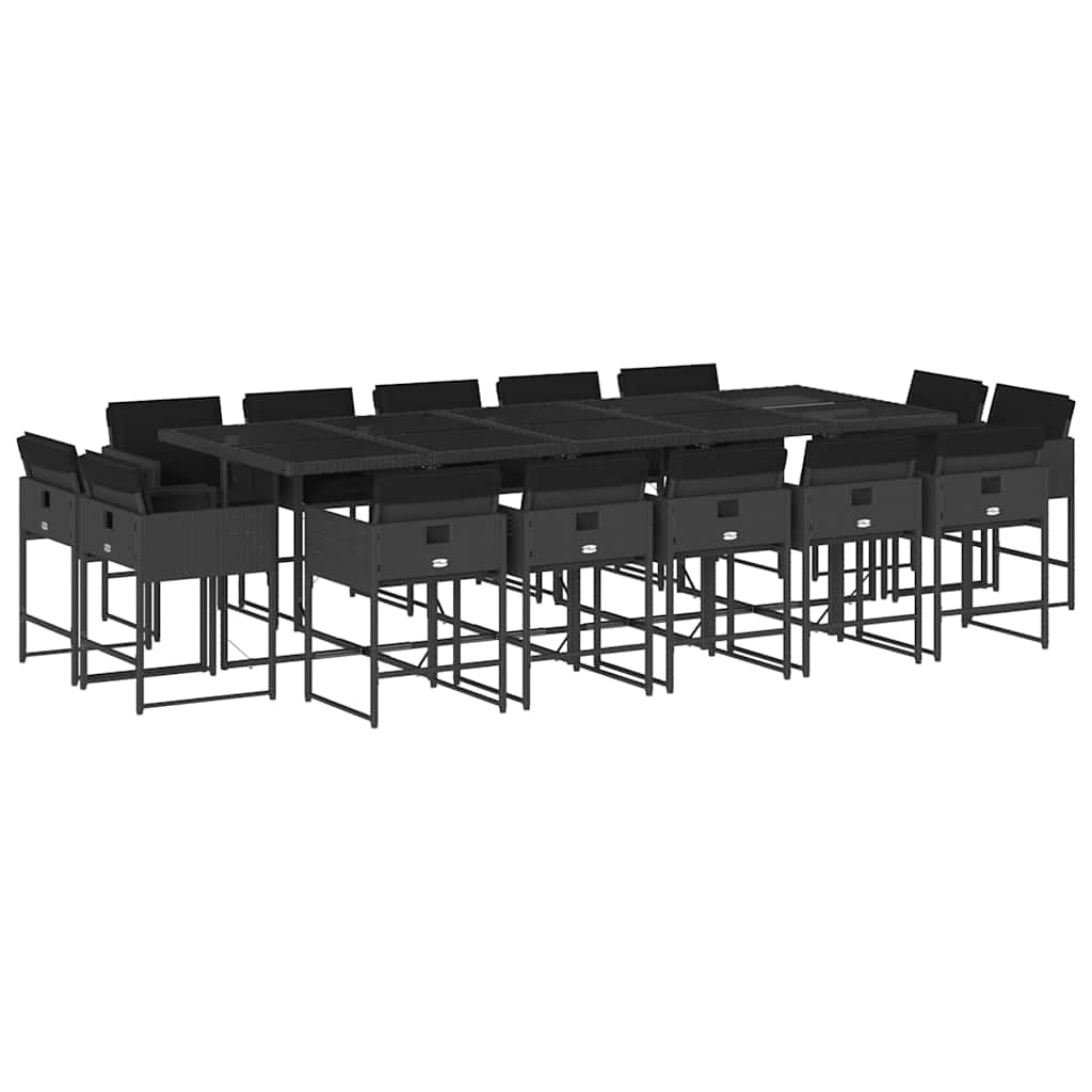 Set da Pranzo da Giardino 15 pz con Cuscini Nero in Polyrattan | homemem39
