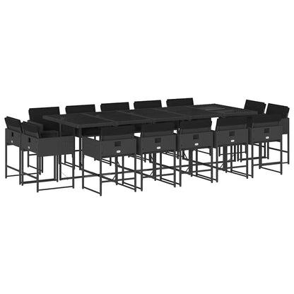 Set da Pranzo da Giardino 15 pz con Cuscini Nero in Polyrattan | homemem39