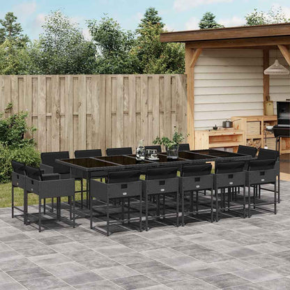 Set da Pranzo da Giardino 15 pz con Cuscini Nero in Polyrattan | homemem39
