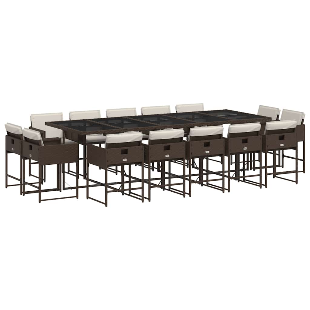 Set da Pranzo da Giardino 15 pz con Cuscini Marrone Polyrattan | homemem39