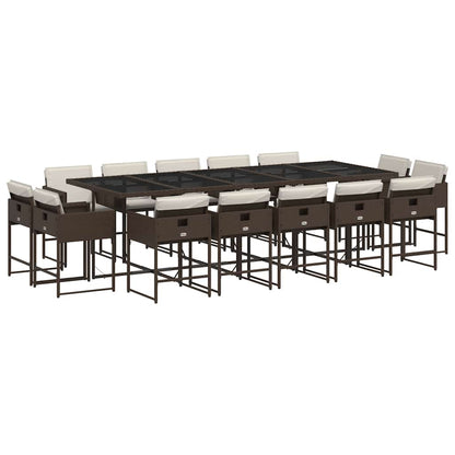 Set da Pranzo da Giardino 15 pz con Cuscini Marrone Polyrattan | homemem39