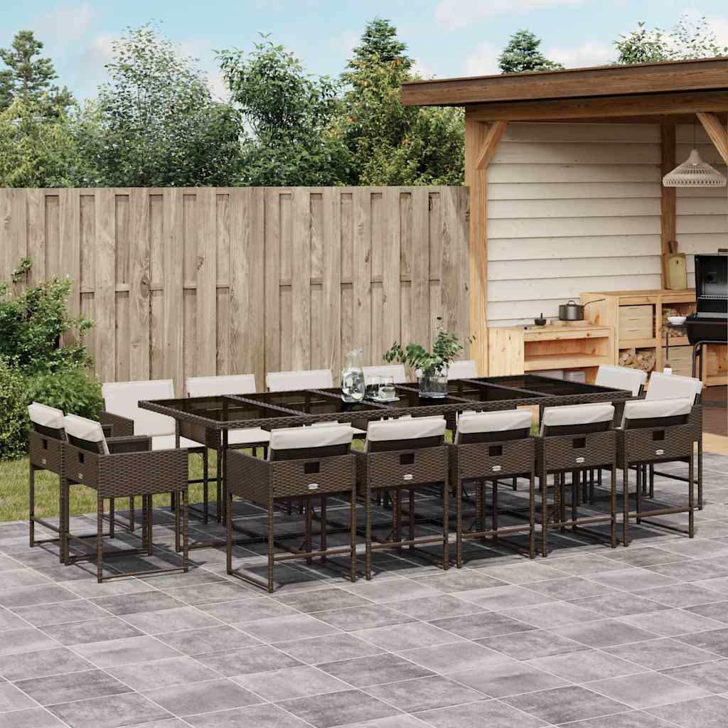 Set da Pranzo da Giardino 15 pz con Cuscini Marrone Polyrattan | homemem39