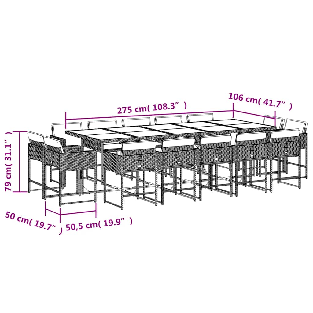 Set Pranzo da Giardino 15 pz con Cuscini Beige Misto Polyrattan | homemem39