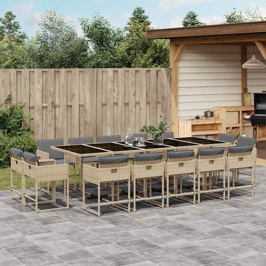 Set Pranzo da Giardino 15 pz con Cuscini Beige Misto Polyrattan | homemem39