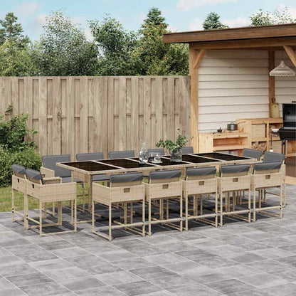 Set Pranzo da Giardino 15 pz con Cuscini Beige Misto Polyrattan | homemem39