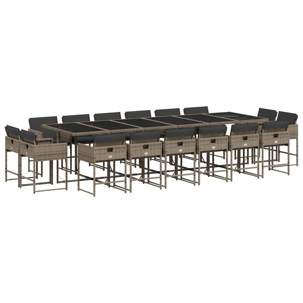 Set da Pranzo da Giardino 17pz con Cuscini Grigio in Polyrattan | homemem39