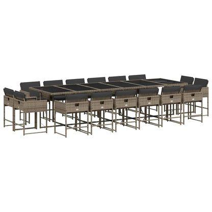 Set da Pranzo da Giardino 17pz con Cuscini Grigio in Polyrattan | homemem39