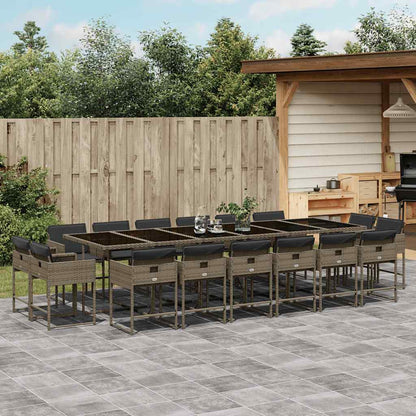 Set da Pranzo da Giardino 17pz con Cuscini Grigio in Polyrattan | homemem39