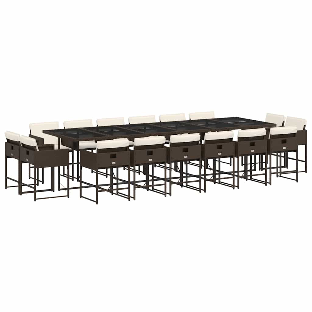 Set da Pranzo da Giardino 17 pz con Cuscini Marrone Polyrattan | homemem39