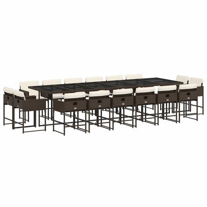 Set da Pranzo da Giardino 17 pz con Cuscini Marrone Polyrattan | homemem39