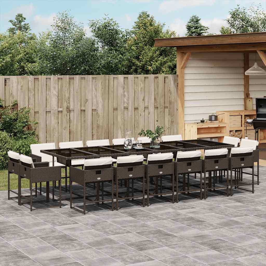 Set da Pranzo da Giardino 17 pz con Cuscini Marrone Polyrattan | homemem39