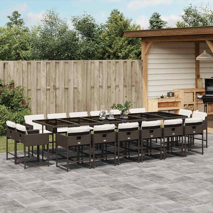 Set da Pranzo da Giardino 17 pz con Cuscini Marrone Polyrattan | homemem39