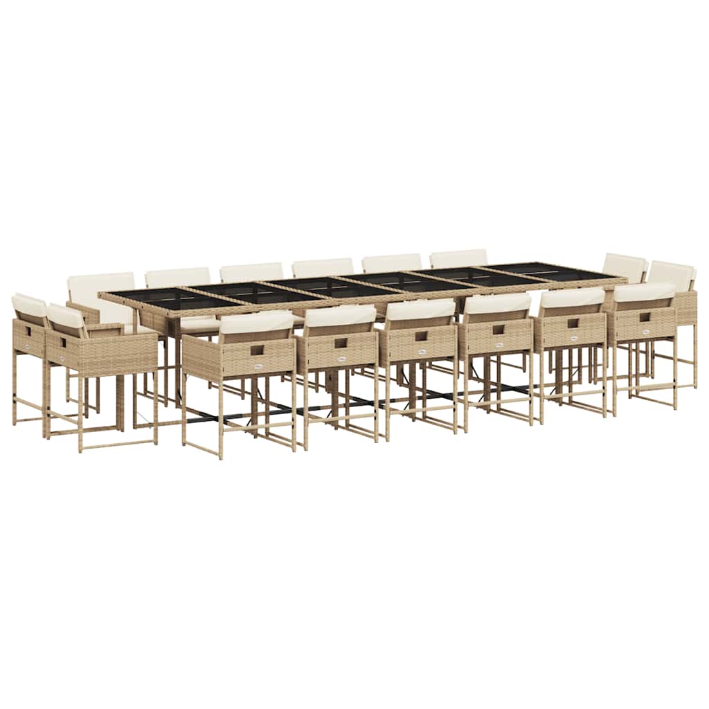 Set da Pranzo da Giardino 17 pz con Cuscini Beige in Polyrattan | homemem39