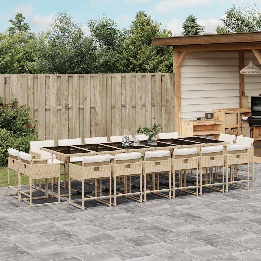 Set da Pranzo da Giardino 17 pz con Cuscini Beige in Polyrattan | homemem39
