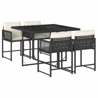 Set da Pranzo da Giardino 5 pz Nero con Cuscini in Polyrattan - homemem39