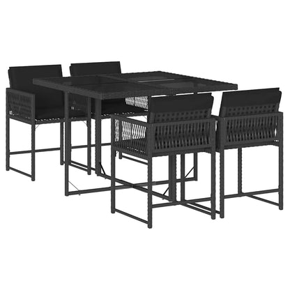 Set da Pranzo da Giardino 5 pz Nero con Cuscini in Polyrattan - homemem39