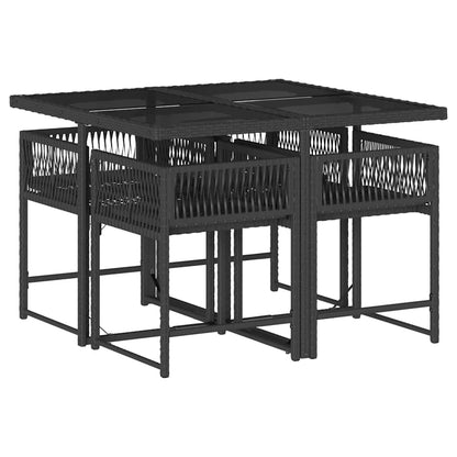 Set da Pranzo da Giardino 5 pz Nero con Cuscini in Polyrattan - homemem39