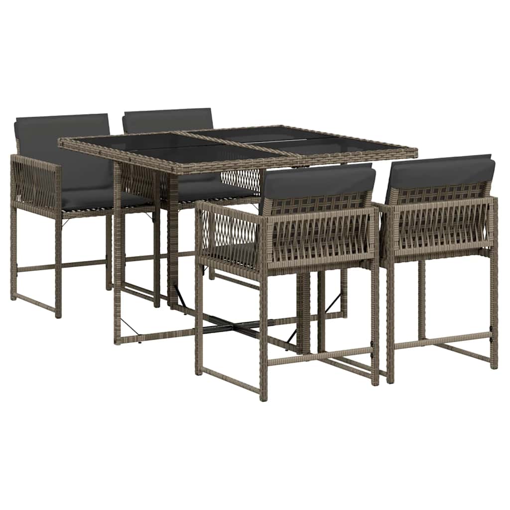Set da Pranzo da Giardino 5 pz con Cuscini in Polyrattan Grigio | homemem39
