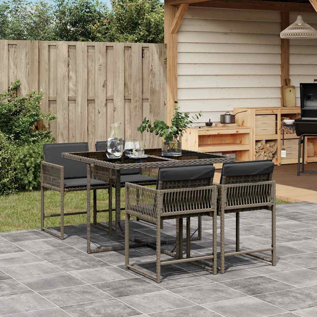 Set da Pranzo da Giardino 5 pz con Cuscini in Polyrattan Grigio | homemem39