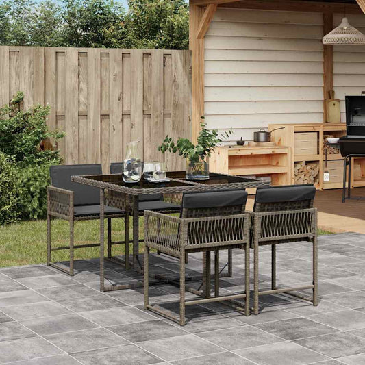 Set da Pranzo da Giardino 5 pz con Cuscini in Polyrattan Grigio - homemem39
