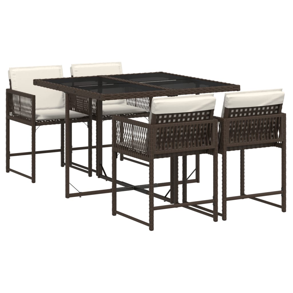 Set da Pranzo da Giardino 5pz con Cuscini in Polyrattan Marrone - homemem39