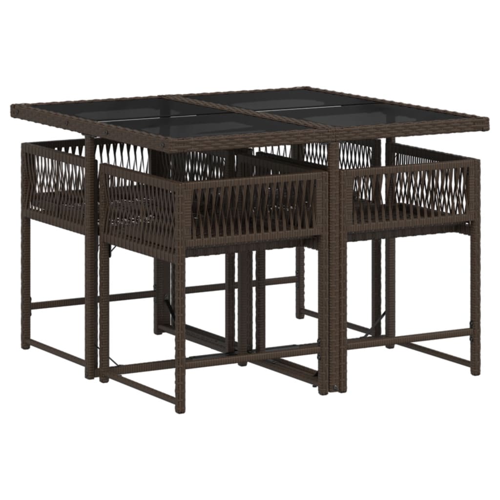 Set da Pranzo da Giardino 5pz con Cuscini in Polyrattan Marrone - homemem39