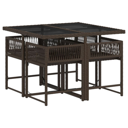 Set da Pranzo da Giardino 5pz con Cuscini in Polyrattan Marrone - homemem39