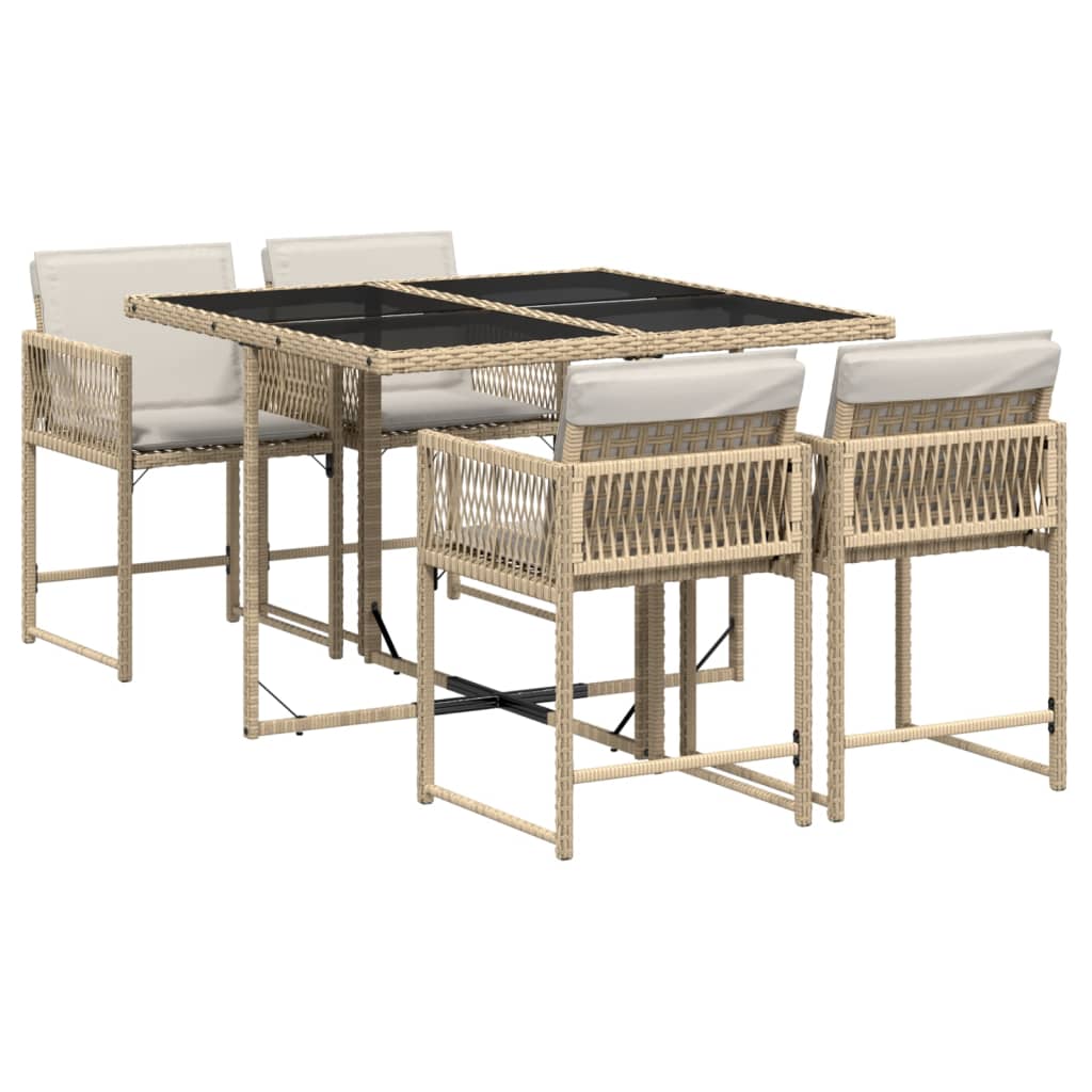 Set da Pranzo da Giardino 5 pz con Cuscini Beige in Polyrattan - homemem39