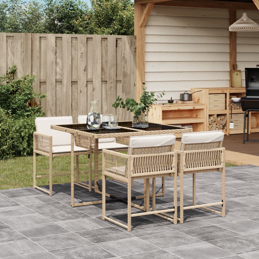 Set da Pranzo da Giardino 5 pz con Cuscini Beige in Polyrattan - homemem39