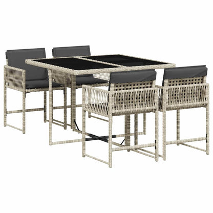 Set Pranzo da Giardino 5pz con Cuscini Grigio Chiaro Polyrattan | homemem39