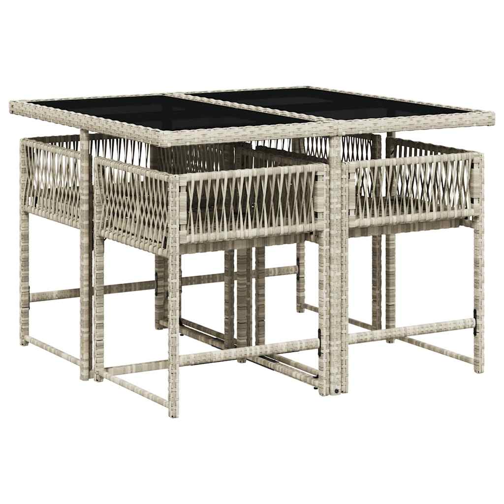 Set Pranzo da Giardino 5pz con Cuscini Grigio Chiaro Polyrattan | homemem39