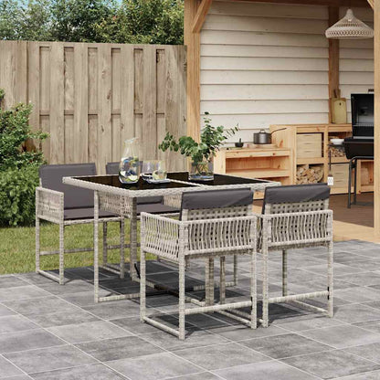 Set Pranzo da Giardino 5pz con Cuscini Grigio Chiaro Polyrattan | homemem39