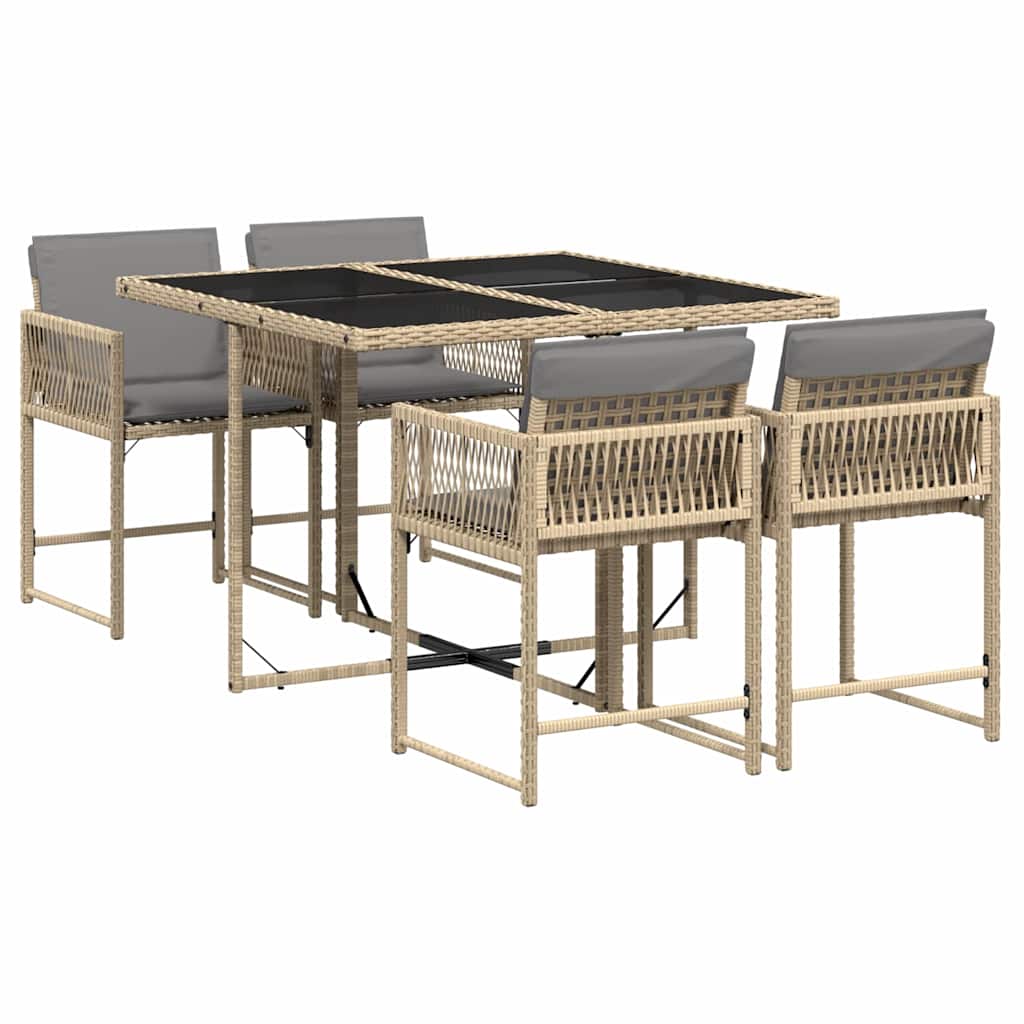 Set Pranzo da Giardino 5 pz con Cuscini Beige Misto Polyrattan | homemem39